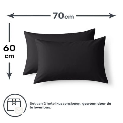 Kussenslopen 60x70 - Set van 2 - 100% Katoen - Zwart