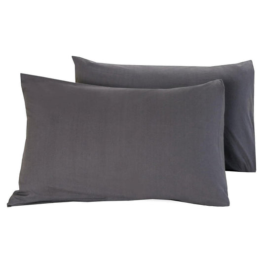 Set van 2 antraciet katoenen uni kussenslopen 60x70 - zacht, ademend en duurzaam beddengoed – Beterkatoen