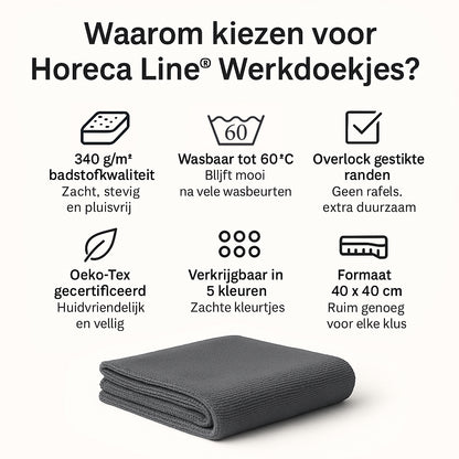 Eigenschappen van microvezeldoekjes antraciet - wasbaar tot 60°C, duurzame horeca kwaliteit met lange levensduur - Beterkatoen