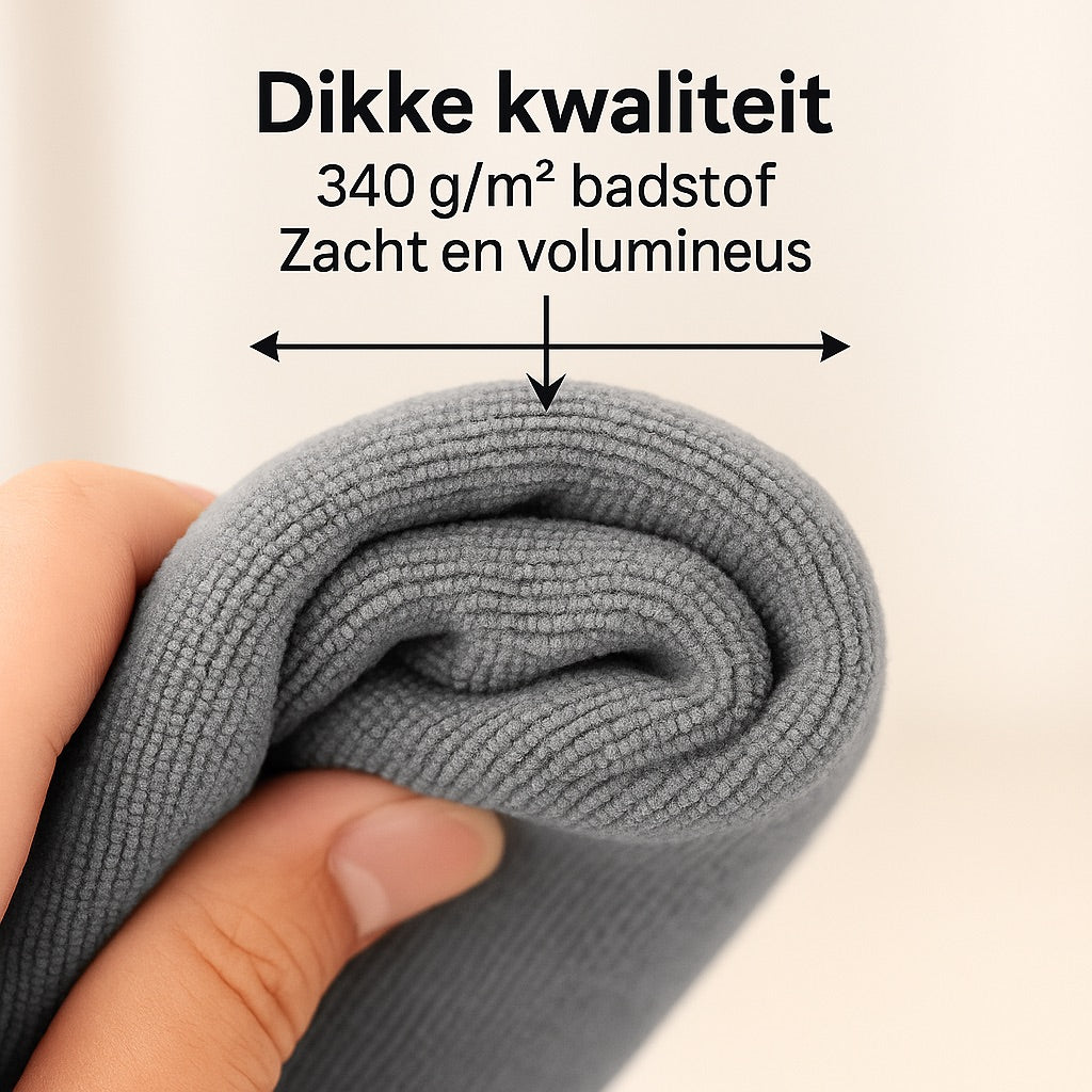 Detail van dikke badstof microvezeldoekjes in antraciet - duurzame kwaliteit met hoog absorptievermogen - Beterkatoen