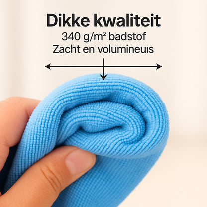 Detail van dikke badstof microvezeldoekjes in blauw - duurzame kwaliteit met hoog absorptievermogen - Beterkatoen