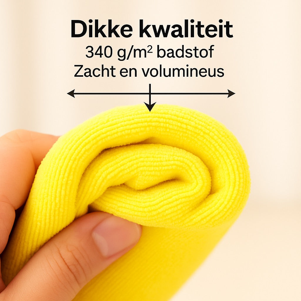 Detail van dikke badstof microvezeldoekjes in geel - duurzame kwaliteit met hoog absorptievermogen - Beterkatoen