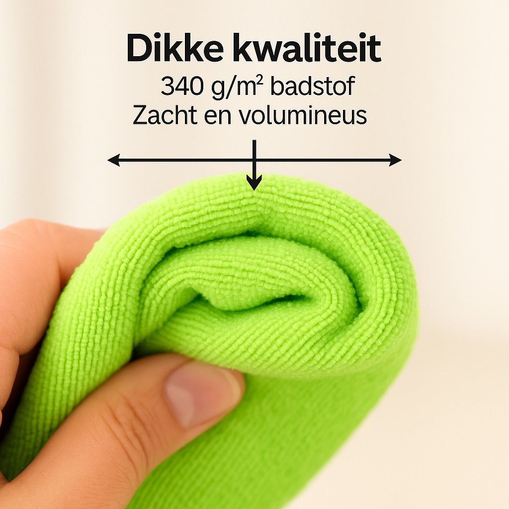 Detail van dikke badstof microvezeldoekjes in groen - duurzame kwaliteit met hoog absorptievermogen - Beterkatoen