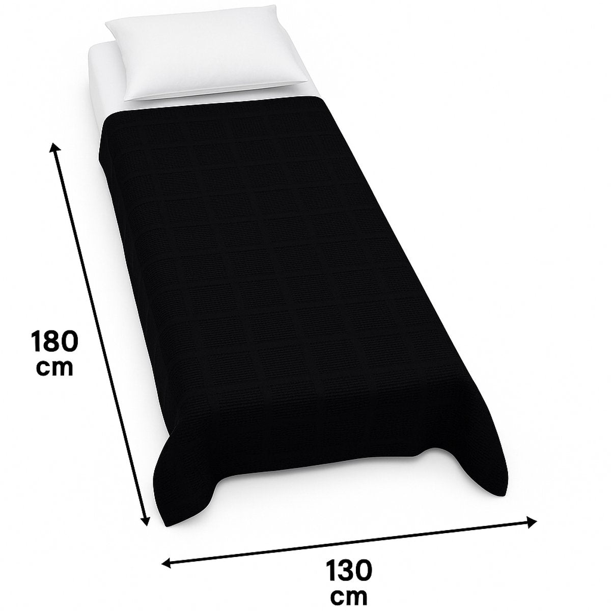 Afmetingen van katoenen plaid 130x180 zwart - perfect formaat voor bank of voeteneind - Beterkatoen