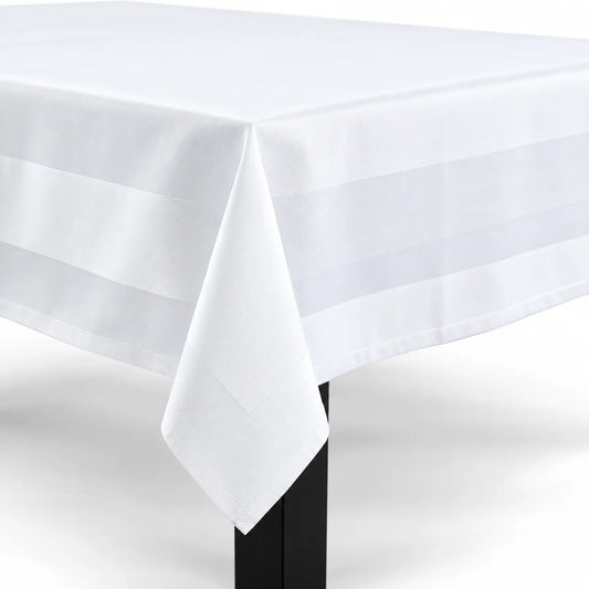 Tafelkleed 140x190 cm - 100% katoen - Damast - Satijnband - Wit