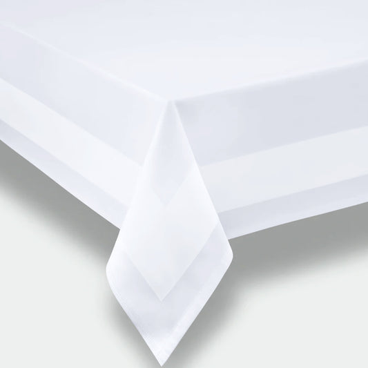 Tafelkleed 200x200 cm - 100% Katoen - Damast met Satijnband - Wit