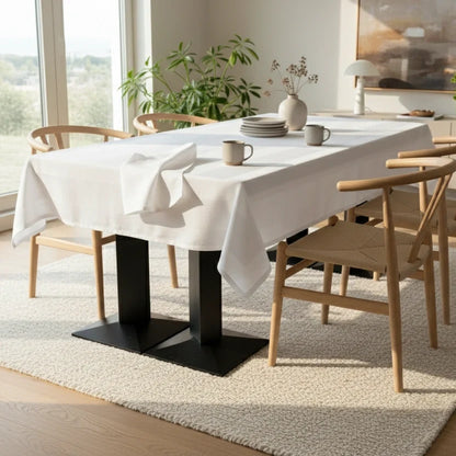 Tafelkleed 100x100 cm - 100% katoen - Damast - Satijnband - Wit