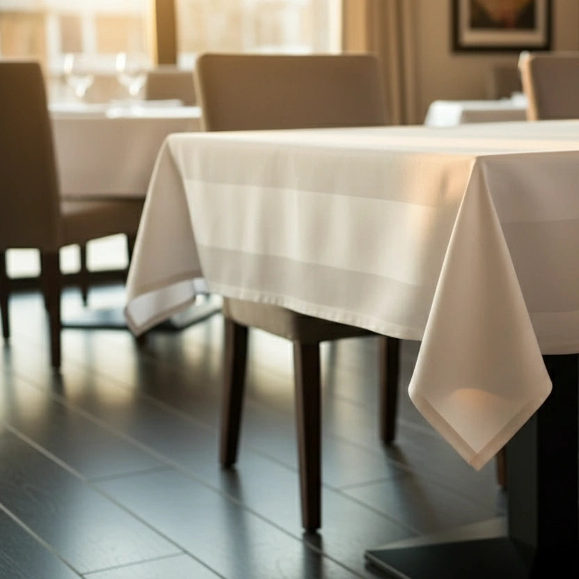 Tafelkleed 140x190 cm - 100% Katoen - Damast met Satijnband - Wit