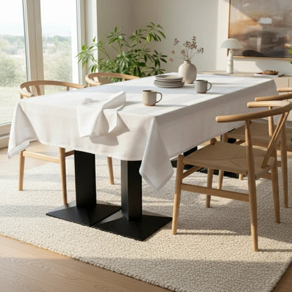 Tafelkleed 200x200 cm - 100% Katoen - Damast met Satijnband - Wit