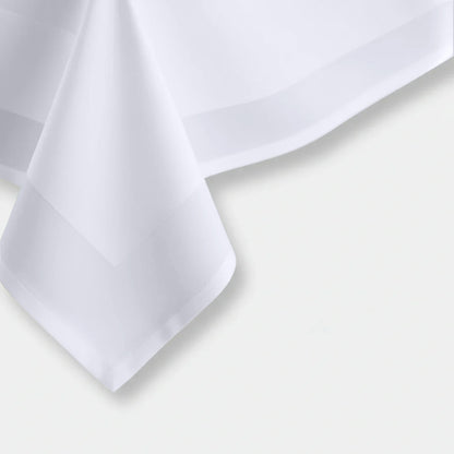 Tafelkleed 140x190 cm - 100% Katoen - Damast met Satijnband - Wit