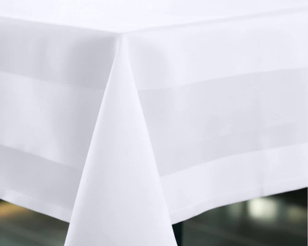 Tafelkleed 160x160 cm - 100% Katoen - Damast met Satijnband - Wit