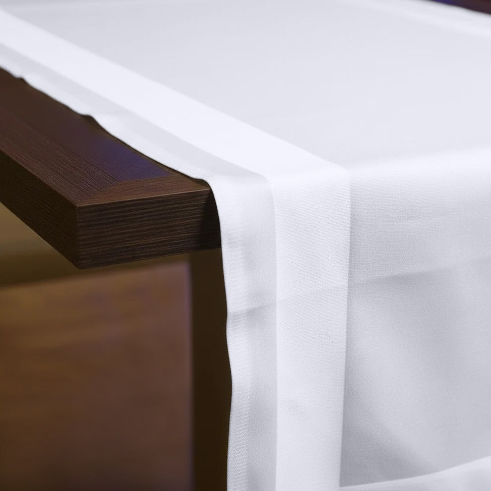 Tafelloper 55x140 cm - 100% Katoen - Damast met Satijnband - Wit