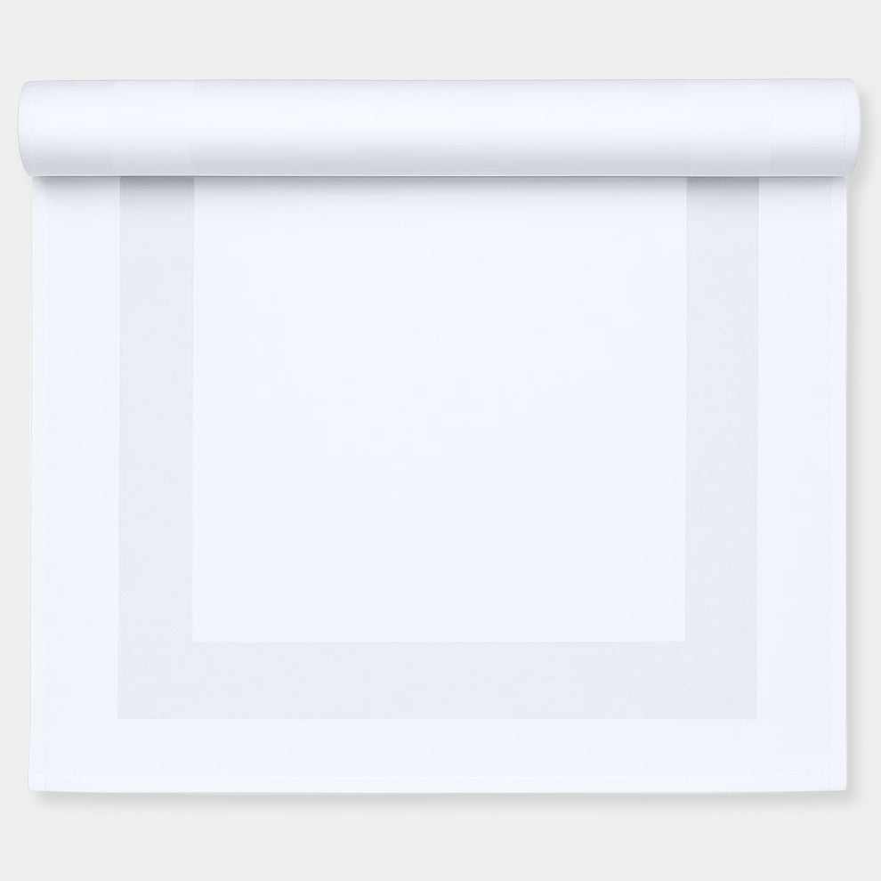 Tafelloper 55x140 cm - 100% Katoen - Damast met Satijnband - Wit