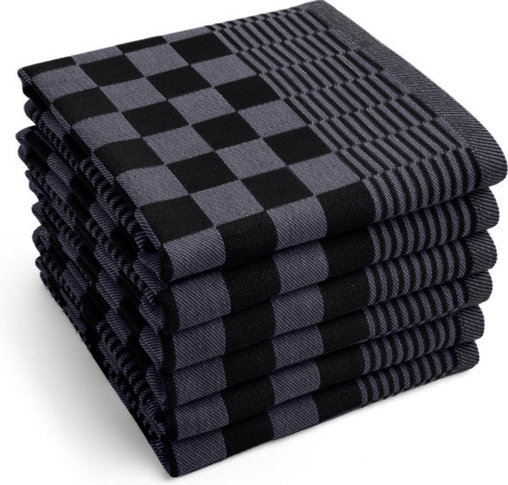 Klassieke antraciet zwarte horeca theedoeken met blokpatroon - sterk en absorberend katoen - Beterkatoen