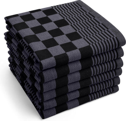 Klassieke antraciet zwarte horeca theedoeken met blokpatroon - sterk en absorberend katoen - Beterkatoen