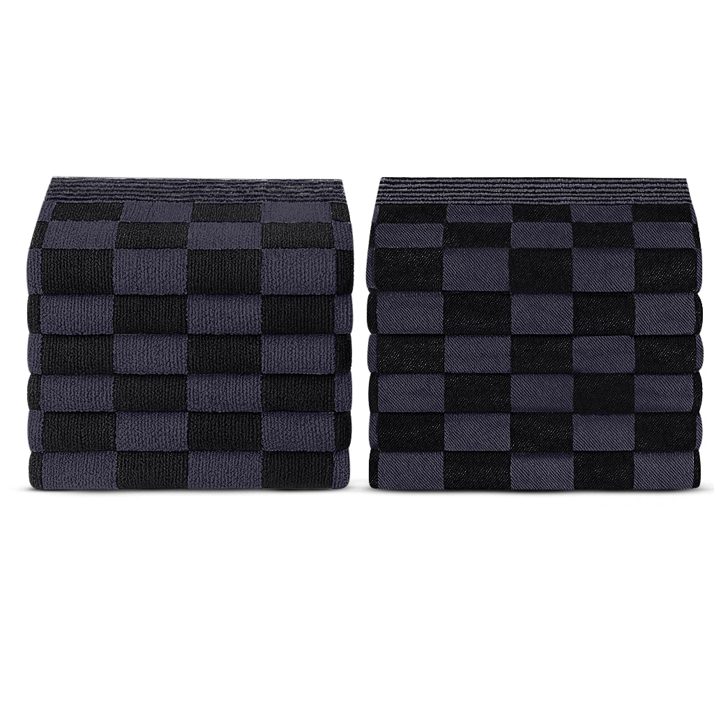 Theedoeken en Handdoeken Set (12 stuks) - Zwart-Antraciet