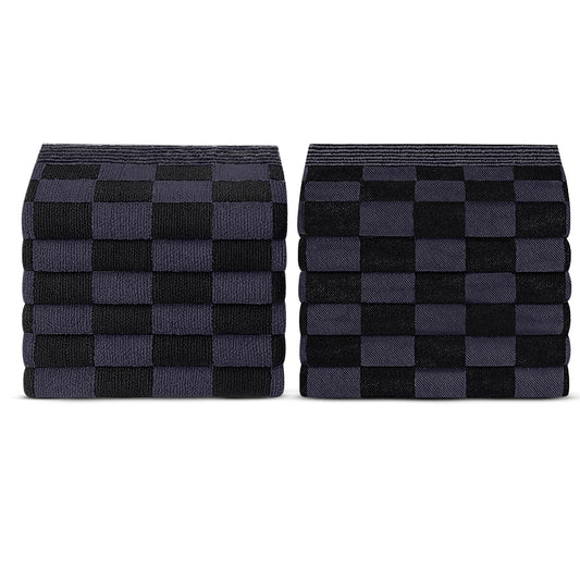 Theedoeken en Handdoeken Set (12 stuks) - Zwart-Antraciet