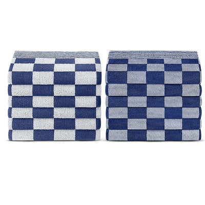 Theedoeken en handdoeken set van 12 - Blauw-Wit
