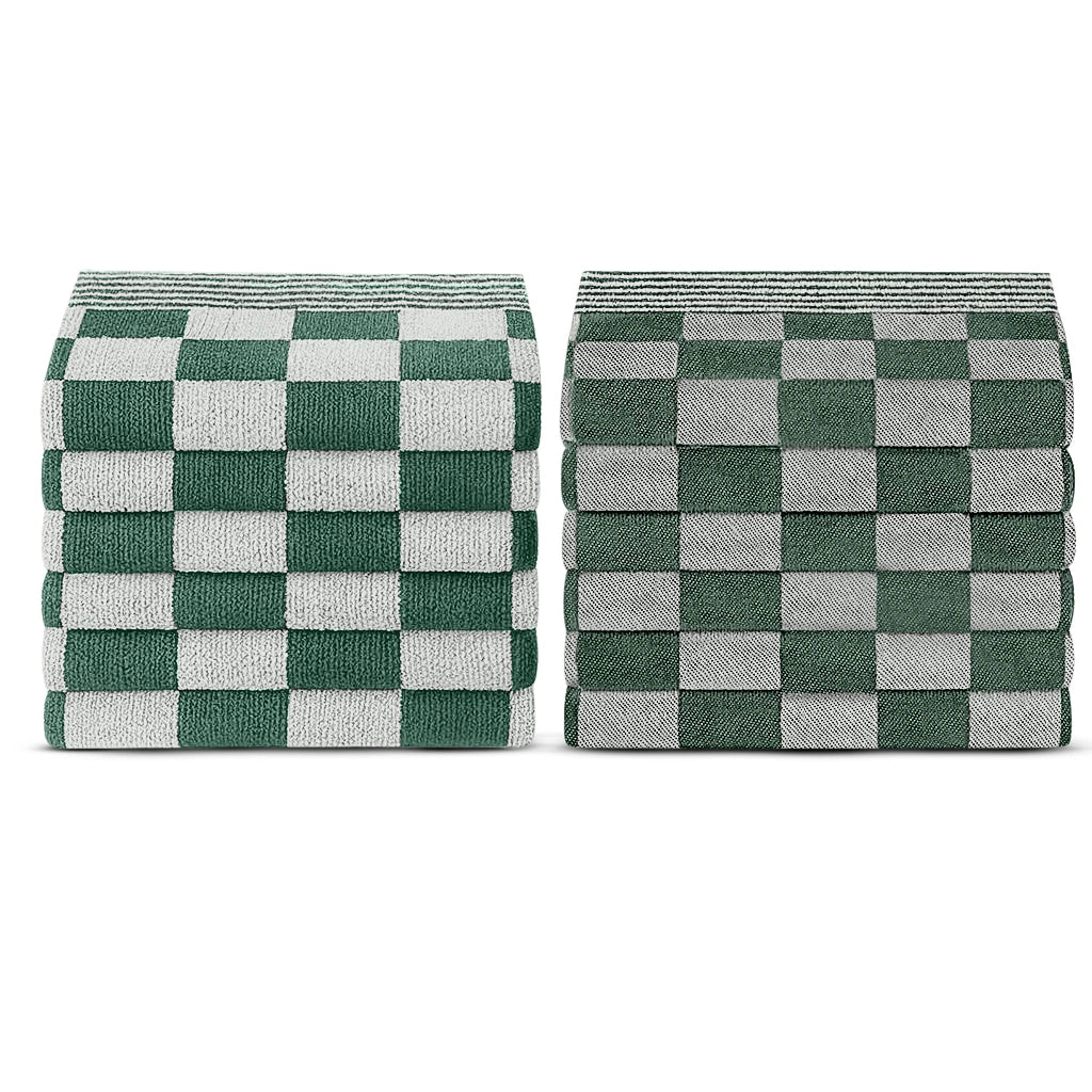 Theedoeken en Handdoeken Set (12 stuks) - Groen-Wit