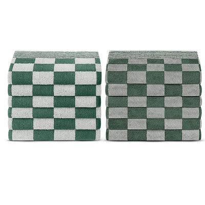 Theedoeken en handdoeken set van 12 - Groen-Wit