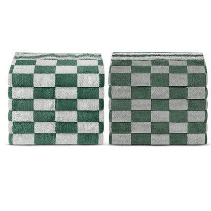 Theedoeken en Handdoeken Set (12 stuks) - Groen-Wit