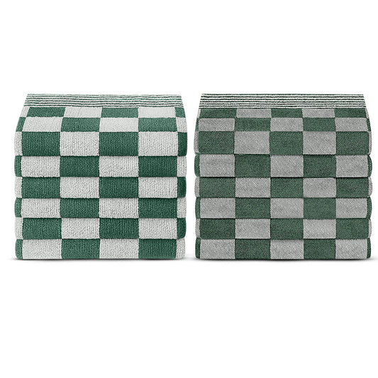 Theedoeken en Handdoeken Set (12 stuks) - Groen-Wit