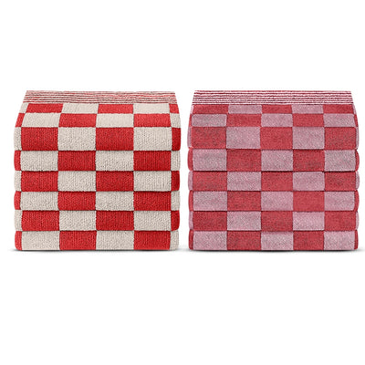 Theedoeken en handdoeken set van 12 - Rood-Wit