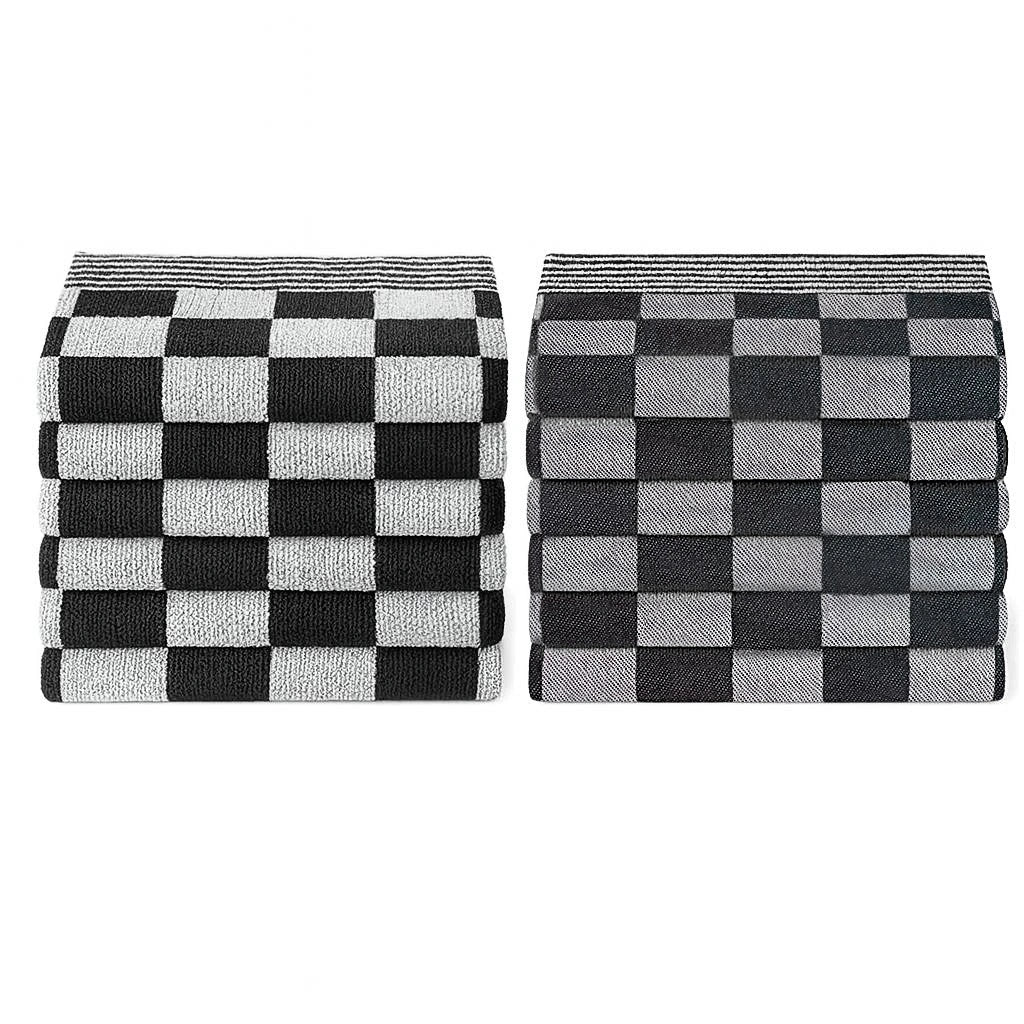 Theedoeken en Handdoeken Set (12 stuks) - Zwart-Wit