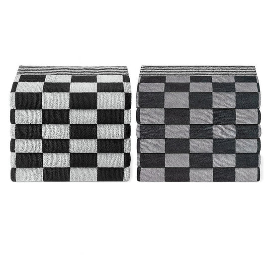 Theedoeken en Handdoeken Set (12 stuks) - Zwart-Wit