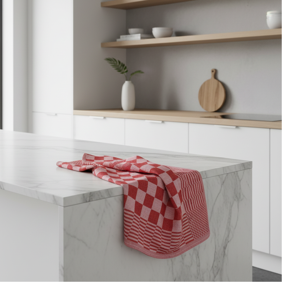 Theedoeken en Handdoeken Set (12 stuks) - Rood-Wit