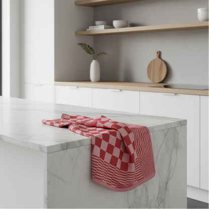 Theedoeken en Handdoeken Set (12 stuks) - Rood-Wit