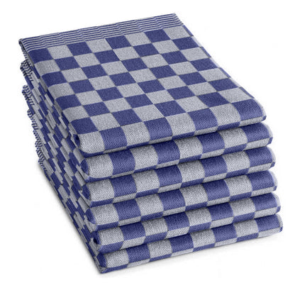 Theedoeken set 65x65 cm blauw - 6 stuks horeca kwaliteit met klassiek blokpatroon - Beterkatoen