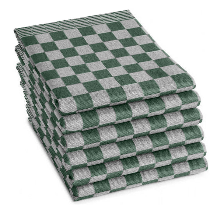 Theedoeken set 65x65 cm groen - 6 stuks horeca kwaliteit met klassiek blokpatroon - Beterkatoen