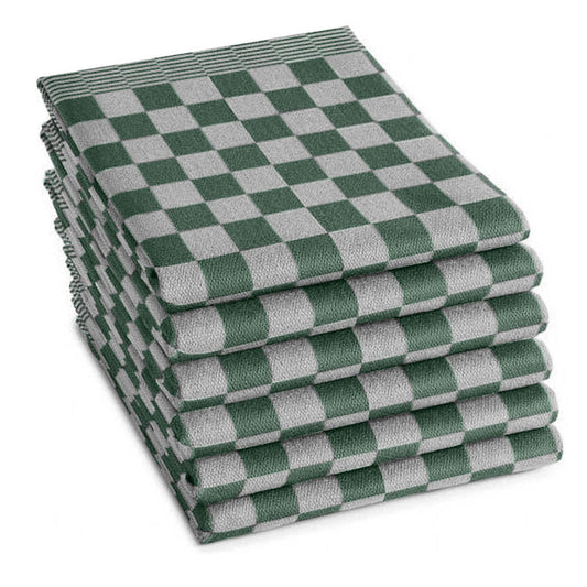 Theedoeken set 65x65 cm groen - 6 stuks horeca kwaliteit met klassiek blokpatroon - Beterkatoen