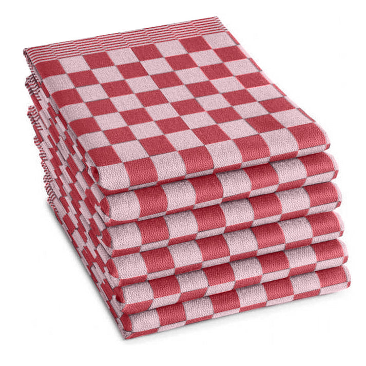 Theedoeken set 65x65 cm rood - 6 stuks horeca kwaliteit met klassiek blokpatroon - Beterkatoen