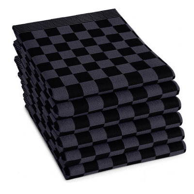 Theedoeken set 65x65 cm zwart antraciet - 6 stuks horeca kwaliteit met klassiek blokpatroon - Beterkatoen