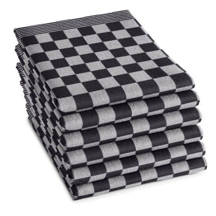 Theedoeken set 65x65 cm zwart - 6 stuks horeca kwaliteit met klassiek blokpatroon - Beterkatoen