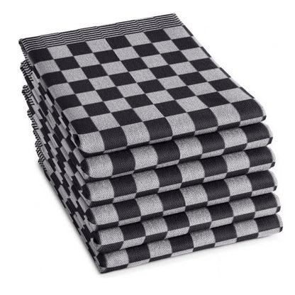Theedoeken set 65x65 cm zwart - 6 stuks horeca kwaliteit met klassiek blokpatroon - Beterkatoen