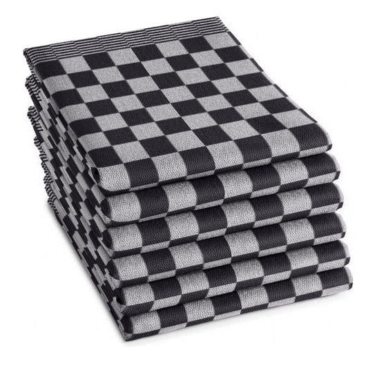 Theedoeken set 65x65 cm zwart - 6 stuks horeca kwaliteit met klassiek blokpatroon - Beterkatoen